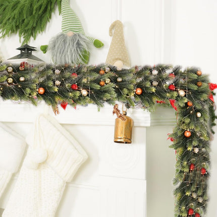 Aokia 6FT Christmas Garland Decoration,Artificial Pine Greenery Garland with 50 Led Lights and 24 Christmas Balls for Christmasy Table Fireplace Wall Home Decoration