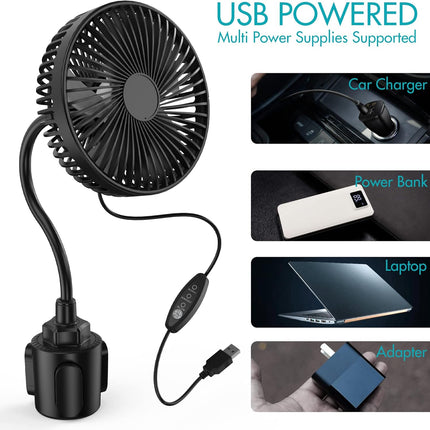 Car Fan, Usb Powered 6 Golf Cart Fan, 3 Speeds Portable Car Air Conditioner, 360° Rotation Car Cooling Fan With Flexible