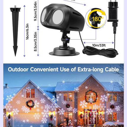 Double Head Christmas Snowflake Outdoor Projection Light,Waterproof Christmas Lights, 180°Rotation Christmas Lights Outdoor, Suitable for Indoor Christmas Holiday Garden Patio Christmas Decorations