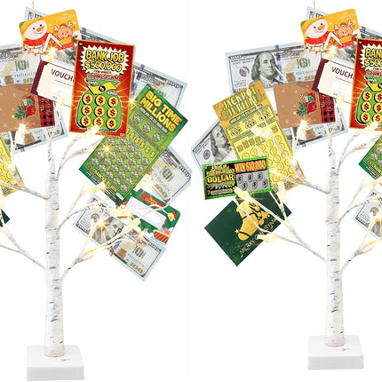 Vanthylit Money Tree Holder Set of 2, 24 LED Warm White Lights Battery Powered Timer, with Clips and Greeting Cards, Holder Decor for Photo Mother's Day Christmas Graduation s
