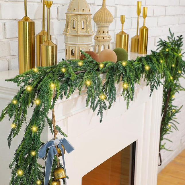 9 FT Norfolk Pine Garland Realistic 9 Feet Artificial Christmas Natural Touch Garlands for Mantle Front Door Windows Fireplaces Tables Indoor Outdoor Holiday Greenery Garland Decorations