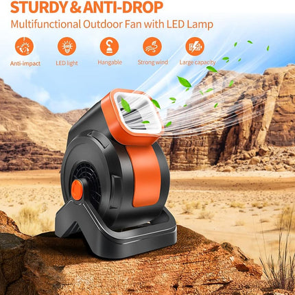 Outdoor Fan With Light Camping Portable Fan,7800Mah Usb Rechargeable Battery Fan, 90°Head Rotation,Folding Desktop Fan Personal