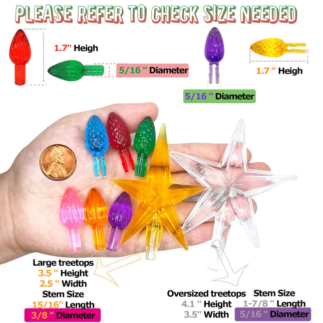 86Pcs Ceramic Christmas Tree Large Replacement Lights Bulbs/Big Tree Pegs for 16 to 30" Oversized Trees Including Twist/Pineapple & 2 Pcs Extra Large Pentagram Tree Toppers