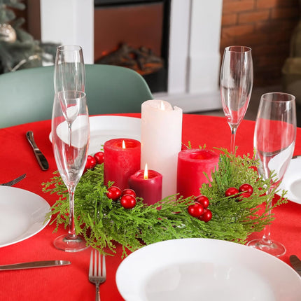 8 Pcs Christmas Candle Rings Wreath Red Artificial Cedar Berry Candle Ring Holder Mini Window Wreaths for Home Christmas Holiday Table Centerpiece