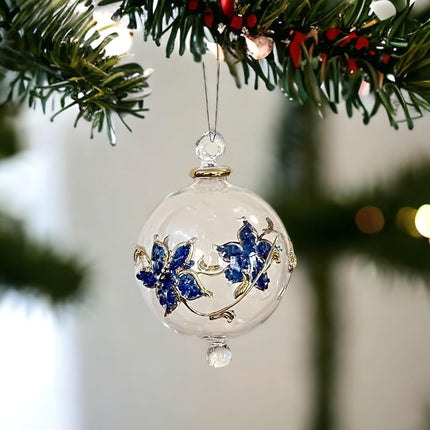 Hand-Blown Glass Christmas Ornament for Xmas Decorations - Hanging Ornament for Christmas Tree Topper - Engraved Glass Ornament with 14k Gold