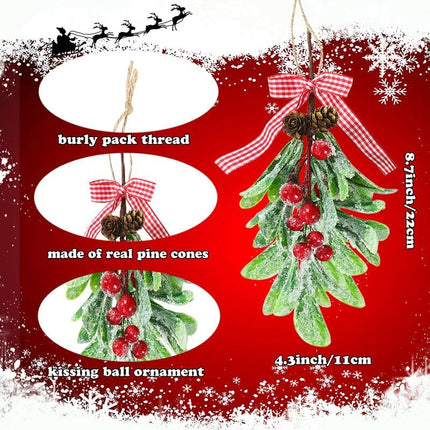 Mistletoe Decoration - Mistletoe Christmas Decor Plaid Bow Red Berries Christmas Ball Ornaments,Kissing Ball Artificial Dry Leaf Hanging Decoration Mistletoe Herb for Tree/Door 1