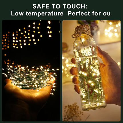 Battery Operated Christmas Lights, 10FT 100 Micro LEDs Fairy Lights with 8 Modes and Timer, Green Copper Wire for Indoor Outdoor Christmas Tree Wreath Garland Garden Party,Warm White