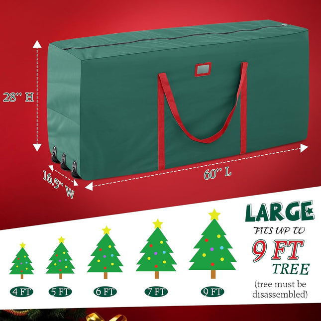 Meonum 2 Pack Rolling Tree Storage Bag, Extra Large Storage with 3 Wheels for 9FT Artificial Christmas Holiday Tree and Small Zippered Bag for 4FT Artificial Xmas Tree, Wreath and Accessories(Green)