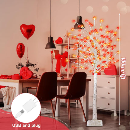 6 ft Lighted Birch Tree 152 LED Lighted Cherry Blossom Tree Warm White Lights for Indoor Home Bedroom Outdoor Decor for Wedding Independence Day Valentine Christmas Party(Heart)