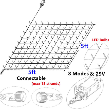 LED Christmas Net Lights for Bushes Outdoor,100 LED 5ftx5ft Waterproof 8 Modes Connectable Mesh Lights for Bushes,Garden,Yard,Trunk,Outdoor Christmas Decorations