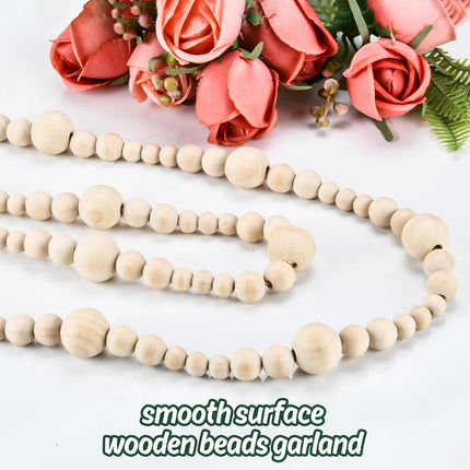 2PCS Wood Beads Garland Christmas, 14.4Feet Wooden Bead Garland for Christmas Tree Decoration, Round Wooden Beads Farmhouse Boho Ornaments for Wall Hanging Home Decor