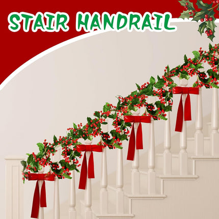 6 FT Red Berry Christmas Garland,Flexible Artificial Berry Garland,Christmas Garland Greenery with Holly Leaves Red Berries for Christmas Decorations,Winter,Holiday,Indoor Outdoor Decor