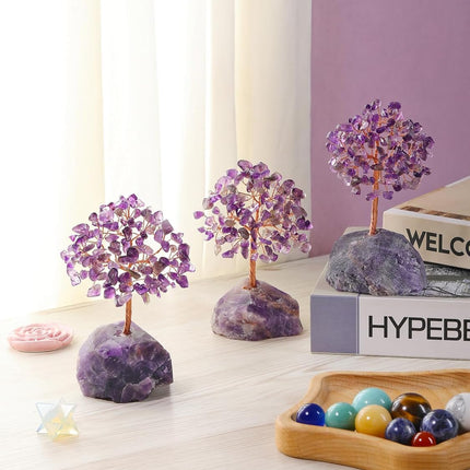 CrystalTears Amethyst Crystal Tree Handmade Healing Crystal Gemstone Money Tree Wrapped On Amethyst Crystal Stone Base Feng Shui Crystal Stone Tree for Home Office Decor Crystal s for Christmas