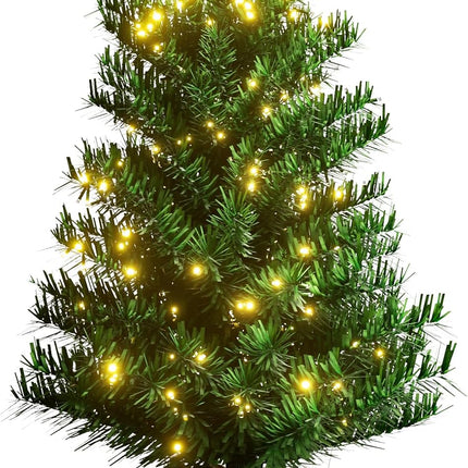 2FT Mini Christmas Tree with 72 Branch Tips, Prelit Tabletop Christmas Tree with 50 LED Lights, Small Artificial Christmas Tree for Best Holiday Home Decorations