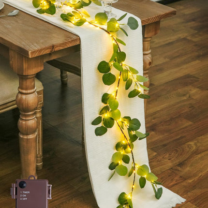 JMEXSUSS Artificial Eucalyptus Christmas Garland with Lights, 6FT Lighted Fall Garland Battery Operated with Timer, Artificial Vine Lights for Mantel Fireplace Autumn Wedding Christmas Decoration