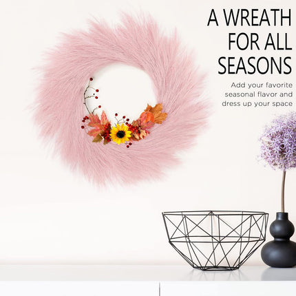 Hananona Artificial Pampas Wreath, 26" Pink Faux Pampas Decor for Boho Style Weding, Spring Wreath Valentine's Day Home Decor (Pink)