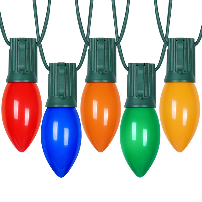 C9 LED String Lights,100FT Outdoor Waterproof Vintage Christmas Lights with Shatterproof Matte Bulbs, Connectable Multicolor Hanging Lights for Roofline, Christmas, Indoor, Garden, Tree, Green Wire