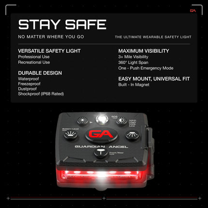 Guardian Angel Elite Micro Personal Safety Light Bar | Magnetic Hands-Free Mountable Flashlight | Lightweight with Rechargeable Battery (Red/Green)