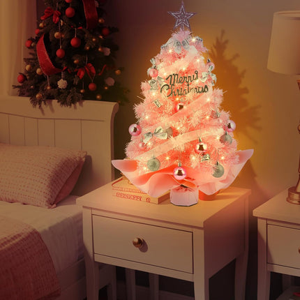 Mini Christmas Tree, Small Christmas Tree Prelit, 24" Table top Christmas Tree with Decorations, Little Christmas Tree for Desk Table Bedroom Kids Room, Small Xmas Tree Christmas Desk Decorations