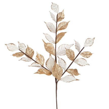 KI Store White and Champagne Christmas Picks Spray Set of 6 Christmas Leaf Floral Stem for Christmas Tree Decoration Bouquet Tree Topper Flower Arrangement Decor