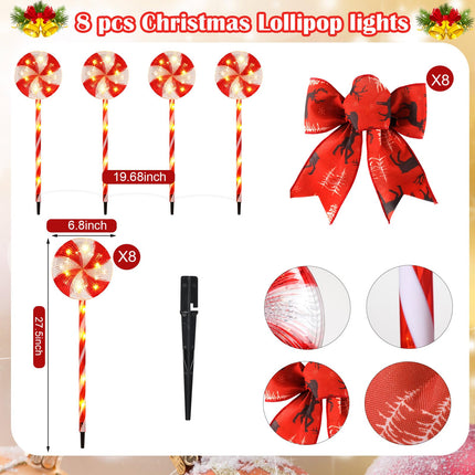 VIHOSE 2 Sets Christmas Lollipop Pathway Lights Christmas Yard Decorations 8 Modes LED Lollipop Marker Lights Waterproof Landscape Lights for Xmas Outsides Yard Garden Patio Walkway(Lollipop)