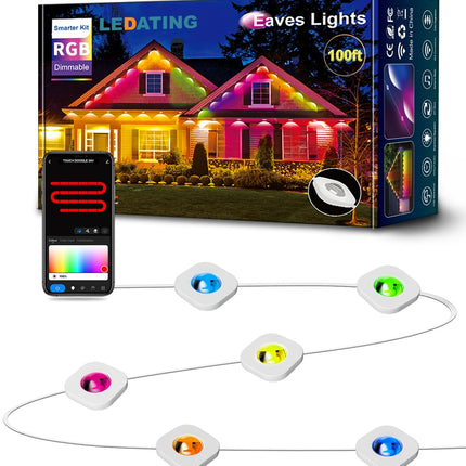 Permanent Outdoor Lights, 100ft with 72 LED Eaves Lights IP67 Waterproof, Smart Outdoor Lights with DIY Scene Modes for Party, Holiday, and Game Day, Work with Alexa, Google Assistant
