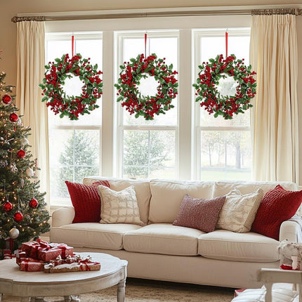 18" Christmas Wreath for Front Door Artificial Wreath with Berry Clusters and Holly Leaves for Christmas Thanksgiving Winter Holiday Decoration