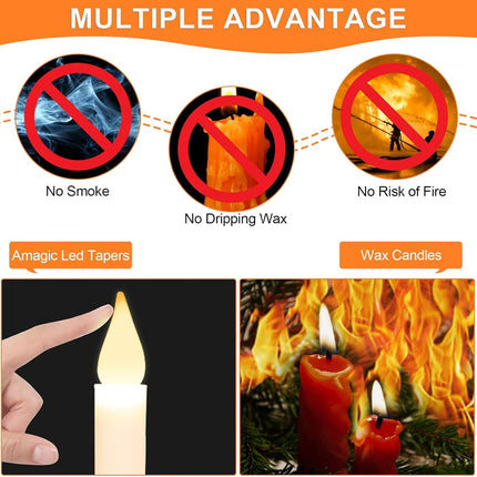 Christmas Window Candles Lights with Timer Candles Flameless,Sliver Candlestick, Suction Cups,20 PCS Battery Included,Christmas Bow& Box