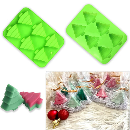 2 Pcs Christmas Tree Silicone Molds, 6 Cavity Non-Stick Christmas Tree Baking Molds, Chocolate Cake Molds, for Making Candy, Soap, Ice Cube, Pudding, Jelly, Oreo, Soap, Cake Topper Decor