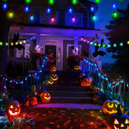 Outdoor String Lights 84FT, 30 Dimmable Color Changing LED Patio Lights with 111 Scene Modes, Warm White LED Bulbs for Outside, Christmas, Work with Alexa, Google, APP Control, IP65 Waterproof