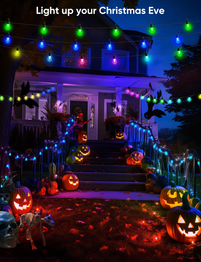 Outdoor String Lights 84FT, 30 Dimmable Color Changing LED Patio Lights with 111 Scene Modes, Warm White LED Bulbs for Outside, Christmas, Work with Alexa, Google, APP Control, IP65 Waterproof