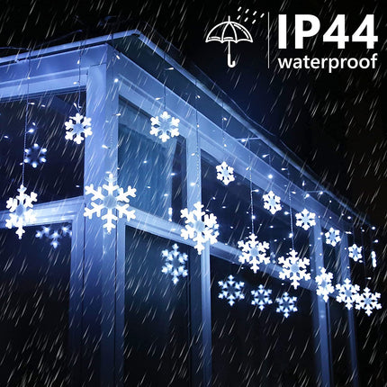 Christmas Snowflake Lights, 10.66ft 168 LED Icicle Lights Outdoor with 14 Drops, 8 Modes Waterproof Connectable Christmas Light for Eaves, Wedding, Garden, Yard, Indoor Outdoor Xmas Decor (White)