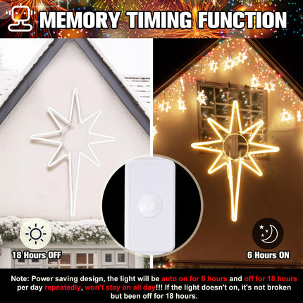 Enhon 24 Inch Large Star of Bethlehem Outdoor Light, 300 LED Outdoor Christmas Star Neon Lights Decorations with Auto Timing Function for Christmas Outdoor Nativity Scene Yard Porch, Warm White