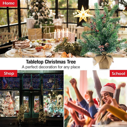 Artificial Mini Christmas Tree, 20" Tabletop Mini Snow Flocked Xmas Pine Tree with Cloth Bag Base & Ornaments for Christmas Holiday Indoor Home Kitchen Dining Table Decoration