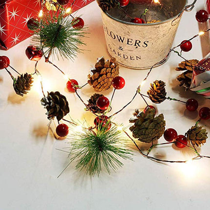 PHILIPOUS Christmas Lights, Garland with Lights Fairy Lights Pine Cone Berries Indoor and Outdoor Christmas Tree Lights Winter Holiday Year Decor, Battery Powered. (2M 20 Lights) (Pine Cone)