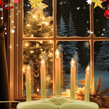 SUNSGNE 5 Light Christmas Electric Window Candles, Electric Christmas Candles with 6 C7 Clear Bulbs (1 Spare), Electric Candle Lamps with 3ft Wire, E12 Candelabra Base, Pack of 1