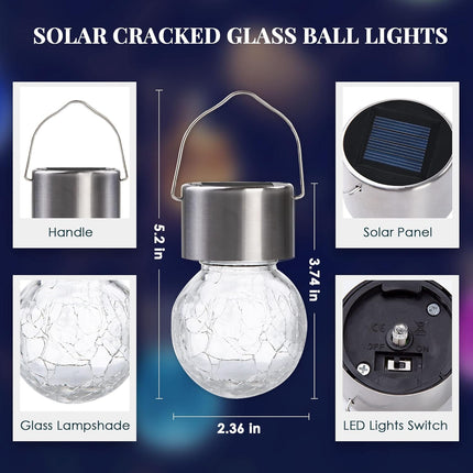 Solpex Hanging Solar Lights Outdoor, 8 Pack Decorative Cracked Glass Ball Light, Solar Powered Waterproof Globe Lighting, Hanging