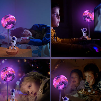 WLHONG Moon Lamp for Kids,Space Buddy Lights with 7 Color Astronaut Night Light,USB Powered and Button Control 3D Moon Table Lamp,Perfect for Bedroom,Nursery and Space-Themed Parties (Galaxy)
