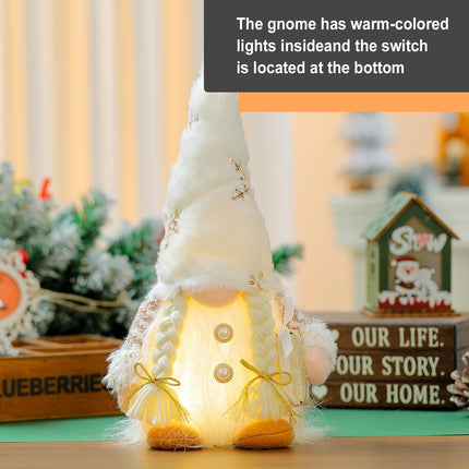 Gnome Christmas Tree Topper with with Lights Tree Topper Holder 12 Inch Tomte Gnome Christmas Ornaments Santa Gnomes Plush Christmas Decorations Holiday Home Décor White