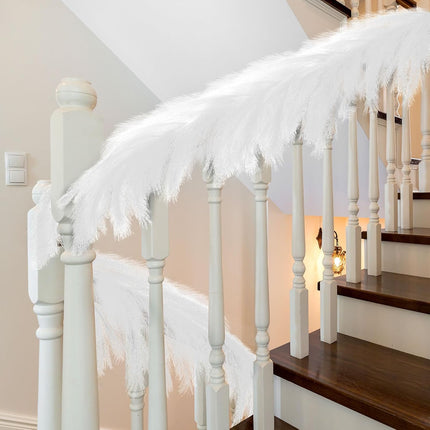 2 Pcs 6 ft Christmas Tree Garland Decoration Pampas Grass Garland Faux Artificial Fabric Feathers Boho for Mantle Xmas Tree Home Farmhouse Christmas Holiday Party Supplies(White)