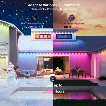 Permanent Outdoor Lights, 100FT LED Eaves Lights with 72 Smart RGB Outdoor Lights, with 75 DIY Scene Modes IP67 Waterproof, For Halloween Decorations, Christmas, Work with Alexa, Google Assistant