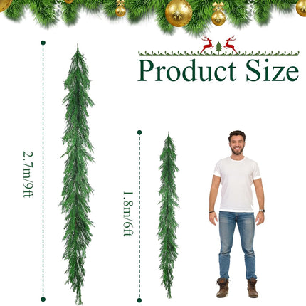 9 FT Real Touch Norfolk Pine Garland Green Artificial Christmas Garland Faux Greenery Garland for Holiday Fireplace Mantle Window Indoor Outdoor Decor, Winter Christmas Decorations (1 PCS)