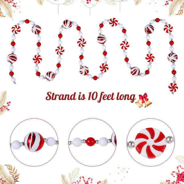 10 Feet Candy Garland for Christmas Tree Candy Cane Garland Peppermint Christmas Decorations Fake Crystal Glitter Candy Decor Christmas Tree Garland for Xmas Home Decoration