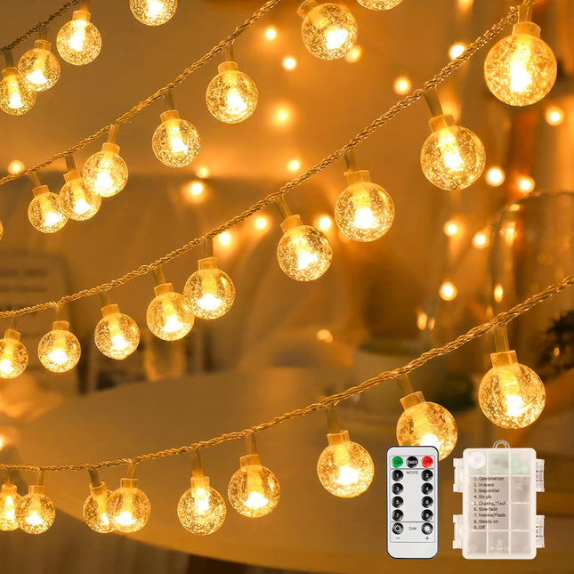 XZAI Globe String Lights, Crystal Globe Fairy String Lights Battery Operated with 33 Foot 80LED, Remote, IP67 Waterproof Indoor Outdoor Hanging Decorative Lights for Home Party Patio Garden