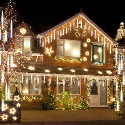 Number-one Meteor Shower Lights, LED Falling Rain Lights 30cm 8 Tube 192 LEDs Falling Raindrop Light, Waterproof Icicle Snow Fall String Lights for Xmas Tree Parties Wedding Garden (White)
