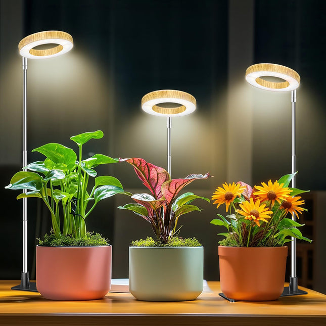 Aokrean Grow Light, Full Spectrum Plant Lights for Indoor Growing with Base | 48 LEDs Halo Grow Lamp for Small Plants, Base/Soil Insert, 6.5-26in Adjustable, 3 Spectra, 3/9/12H Timer,10 Brightness,3 Pack
