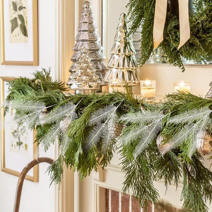 Oairse 8 Pcs Christmas Tree Picks and Sprays White Glitter Christmas Picks 28" Christmas Glitter Feathers Leaves Stems for Christmas Tree Filler Branches Wreaths Centerpieces Holiday Decorations