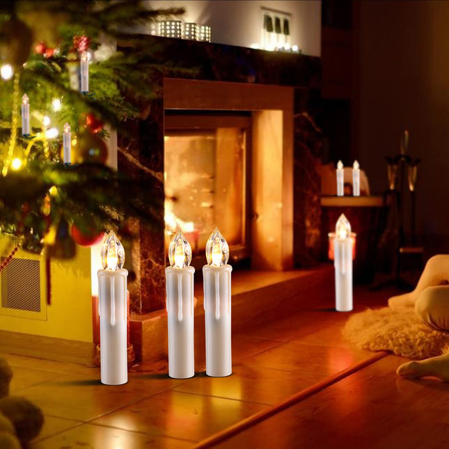 10 PCS LED Window Candles - Battery Operated Flameless Taper Candles with Remote Updated Timer Function - Christmas Candles Warm White - Perfect for Wedding/Party/Birthday Decoration