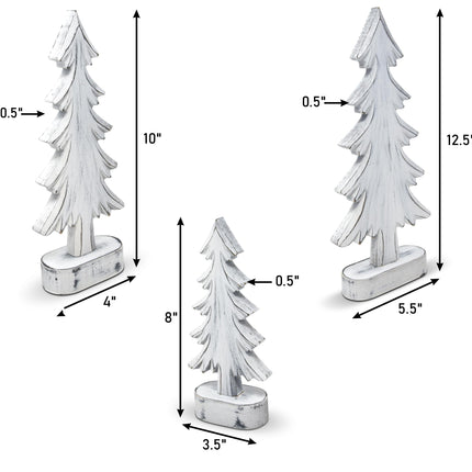 Set of 3 Christmas Trees Wooden Table Decorations Centerpiece Holiday Wood White Tree on Base Tiered Tray Tabletop Sign Decor 3 Sizes for Office Dining Mantle Home Winter Xmas Party Supplies