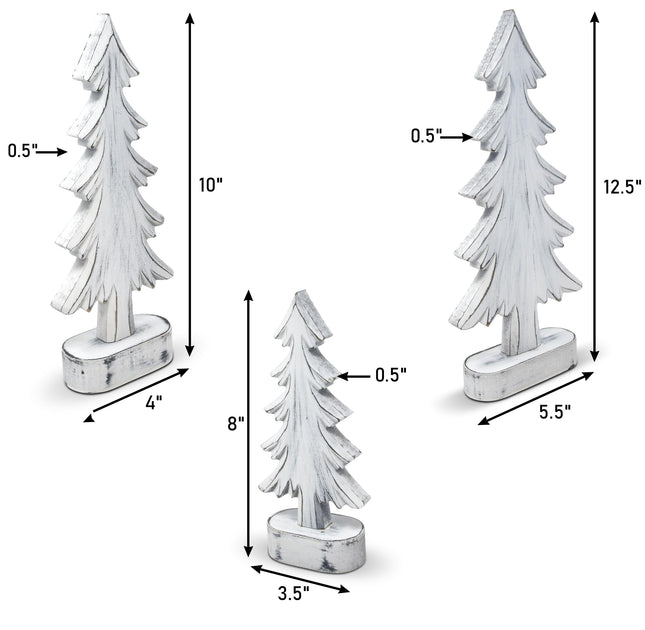 Set of 3 Christmas Trees Wooden Table Decorations Centerpiece Holiday Wood White Tree on Base Tiered Tray Tabletop Sign Decor 3 Sizes for Office Dining Mantle Home Winter Xmas Party Supplies